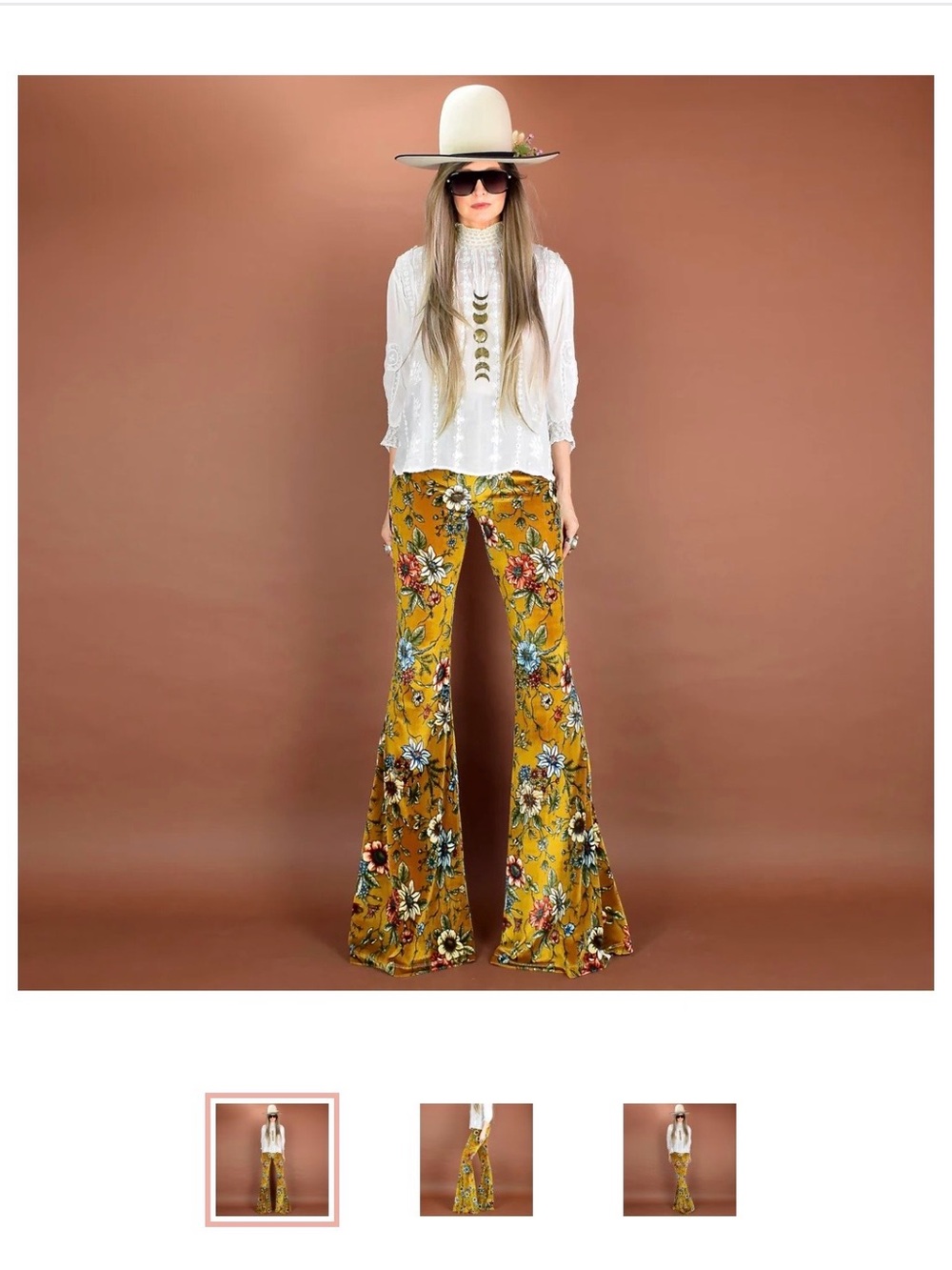 Mustard Floral Bell Bottom Pants